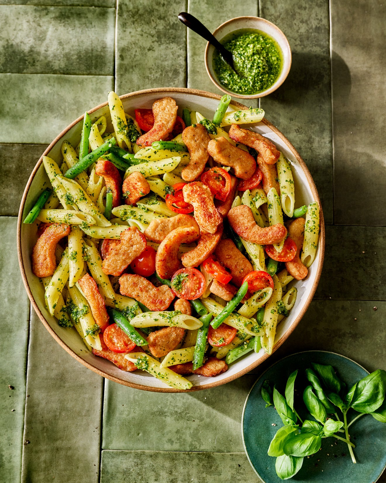 Vegan Pasta Pesto with Lightly Roasted Pieces Vegan Pasta Pesto with Lightly Roasted Pieces