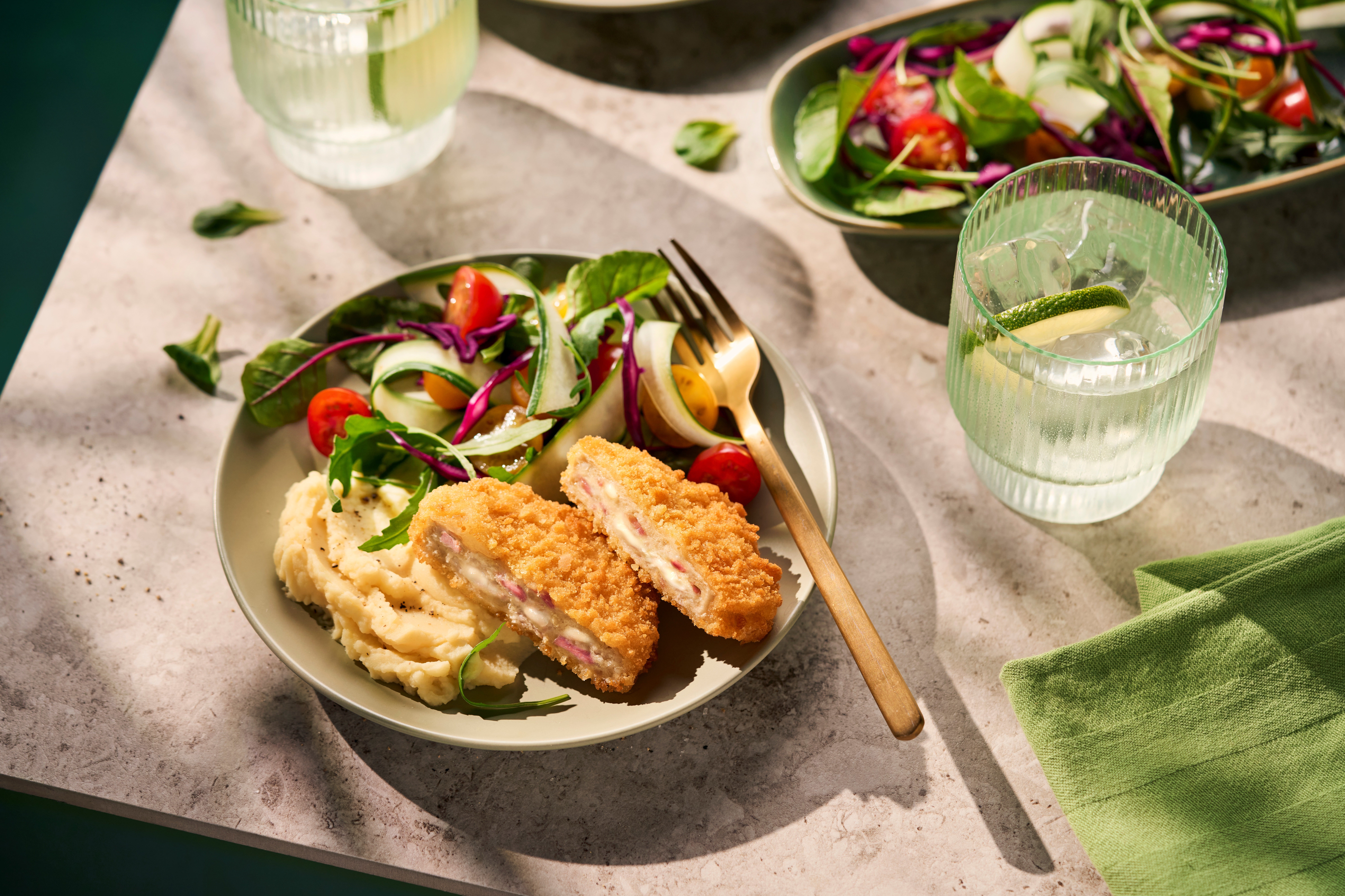 Garden Gourmet Cordon Bleu with Mashed Potato &amp; Fresh Spring Salad