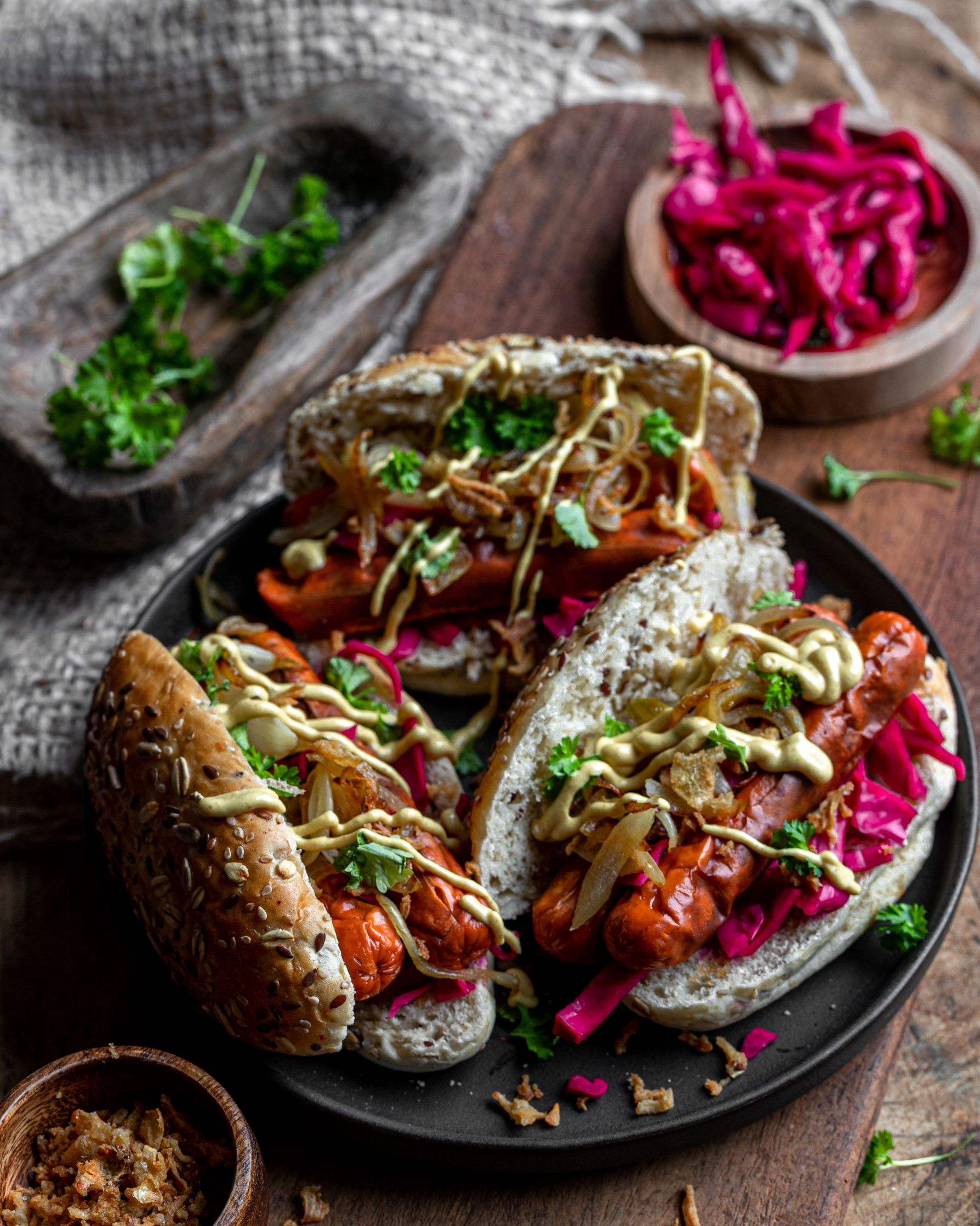 Vegetarian Hotdogs with Red Cabbage