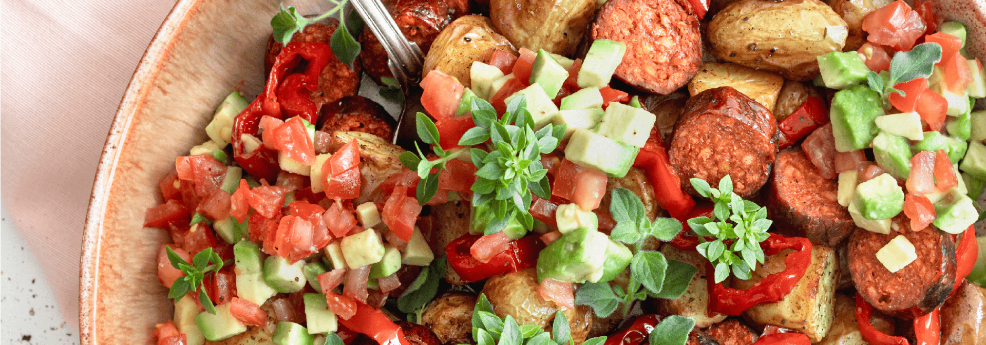 Sensational Chorizo Salad, Avocado, Grenailles and Grilled Pepper