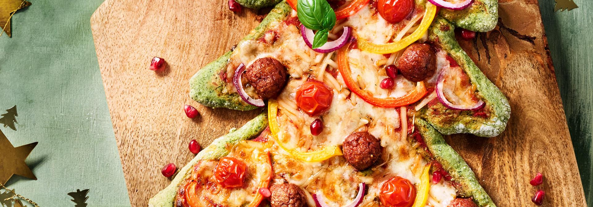 Vegan Christmas tree pizza