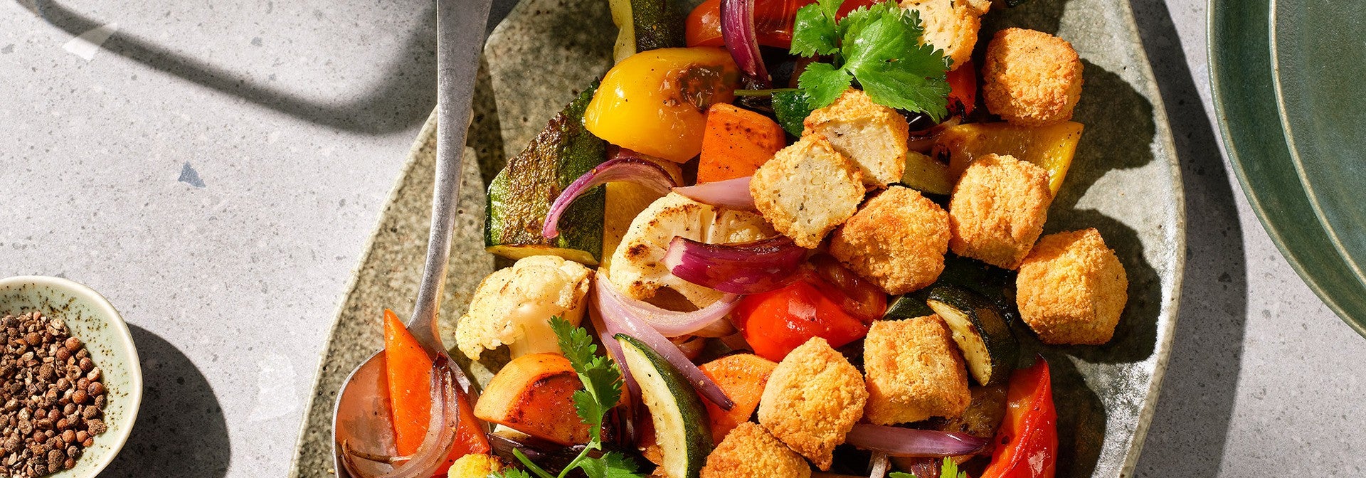 Crunchy Tofu with roasted vegetables