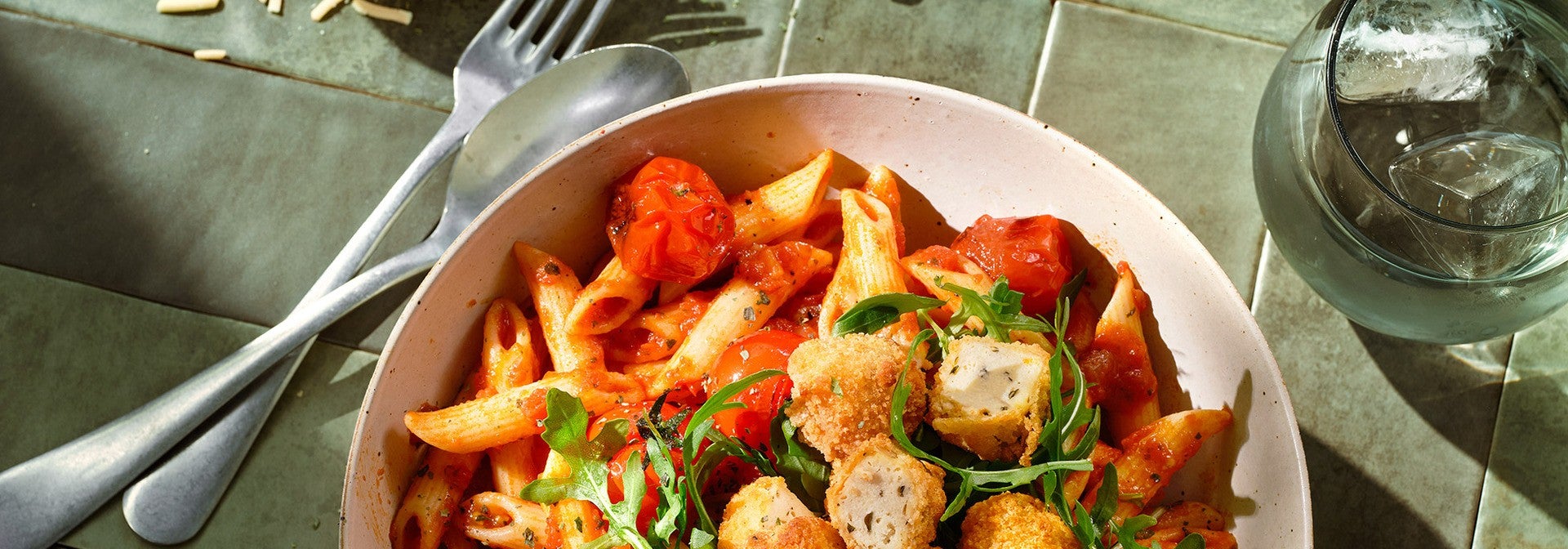Spicy Tomato Pasta with Crunchy Tofu