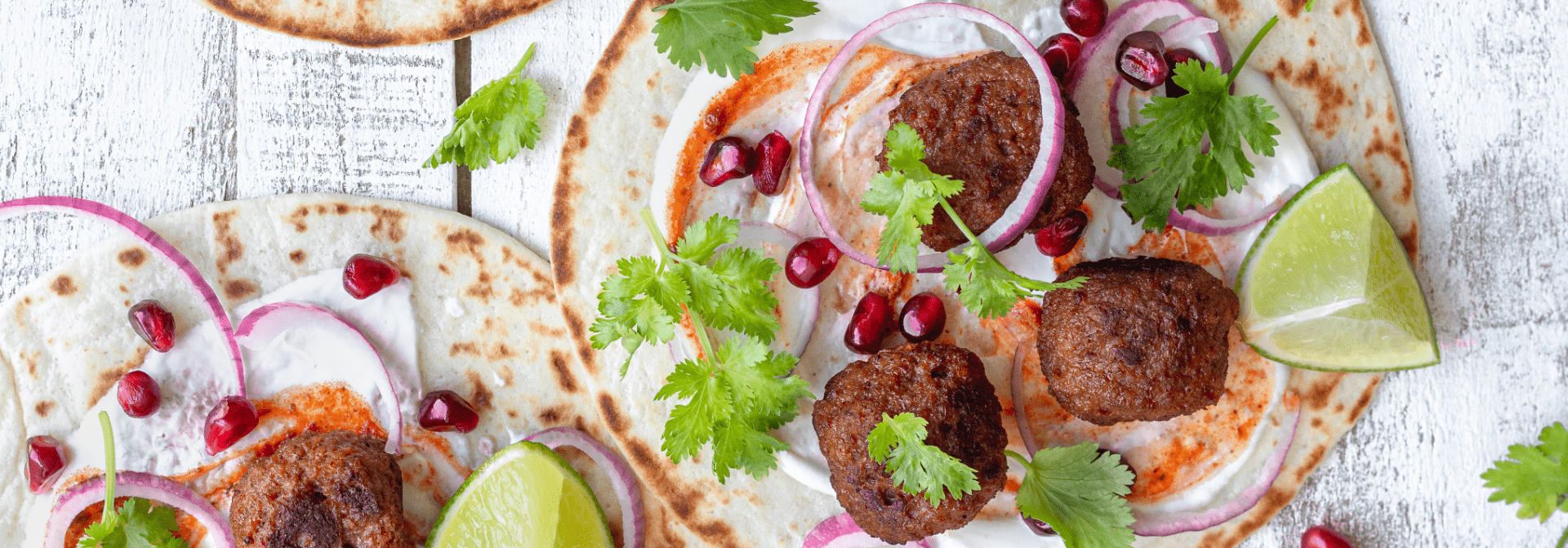 Vegetarian tacos with yogurt and harissa sauce