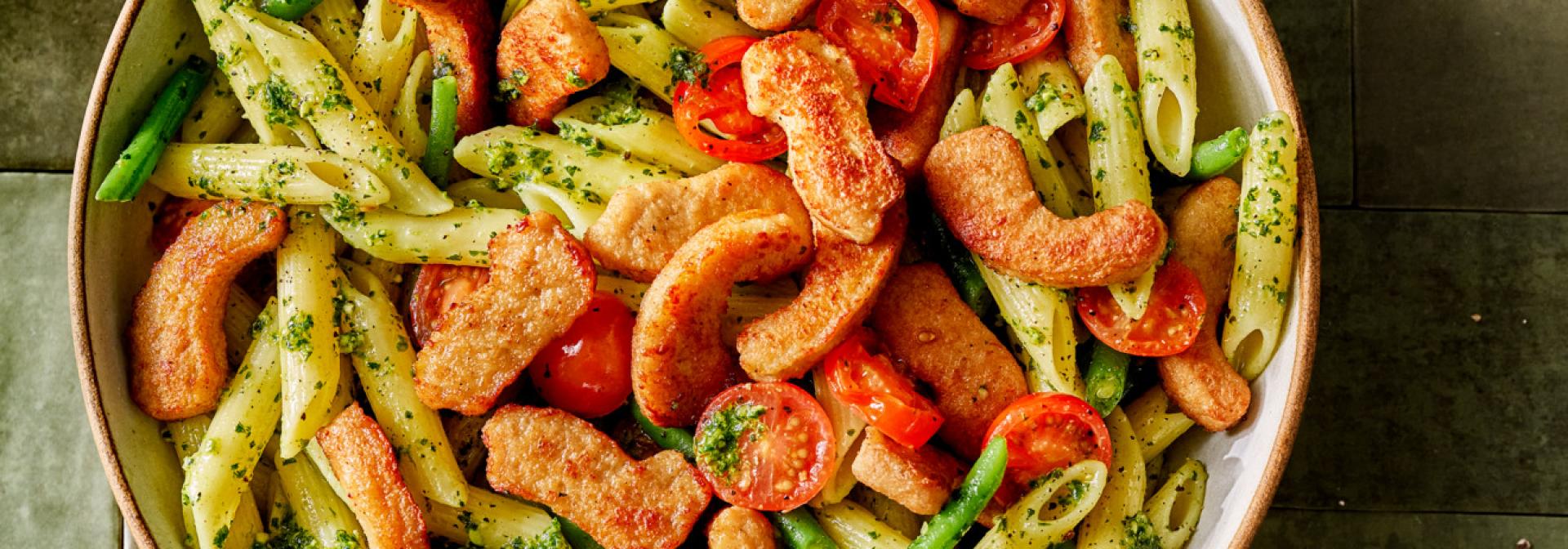 Vegan Pasta Pesto with Lightly Roasted Pieces