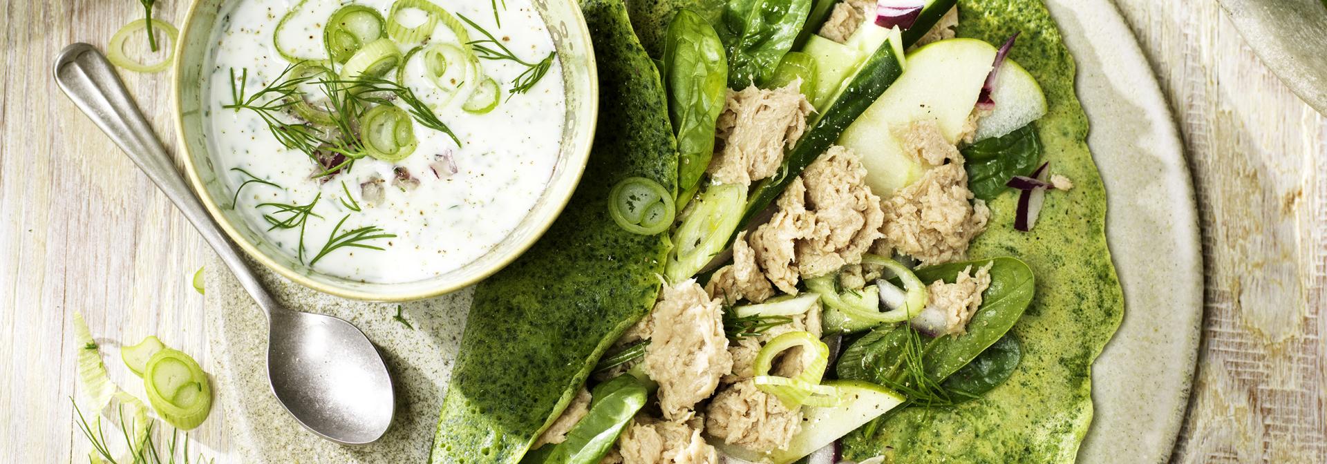 Green Vuna Wrap with Yogurt Dill Dip