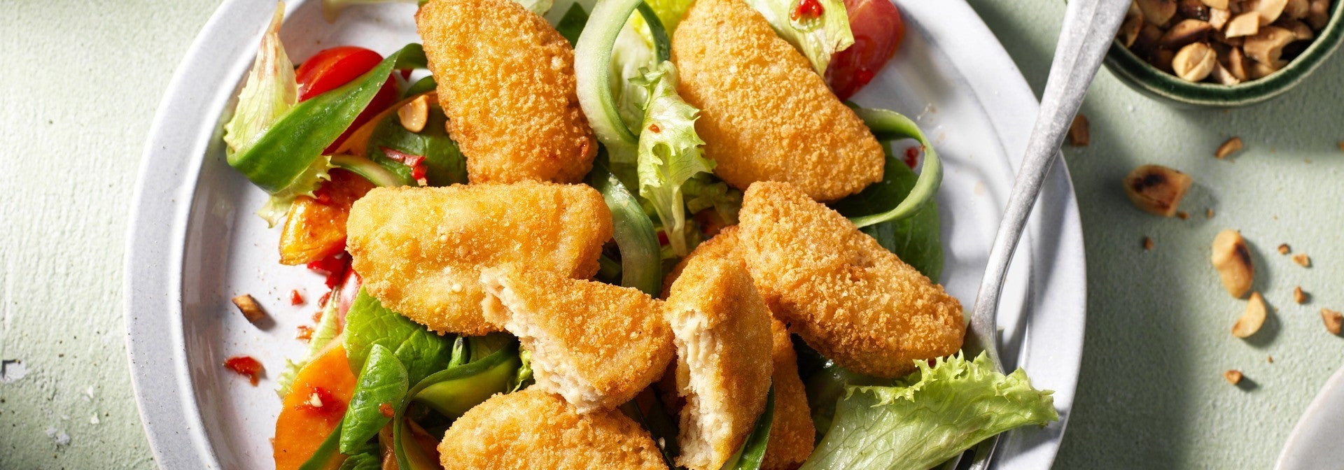 Crunchy Nugget Salad with Roasted Sweet Potato