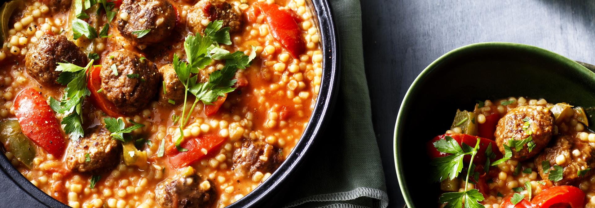 One-Pan Pearl Couscous with Goulash