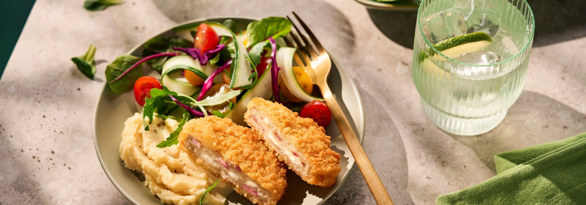 Garden Gourmet Cordon Bleu with Mashed Potato &amp; Fresh Spring Salad