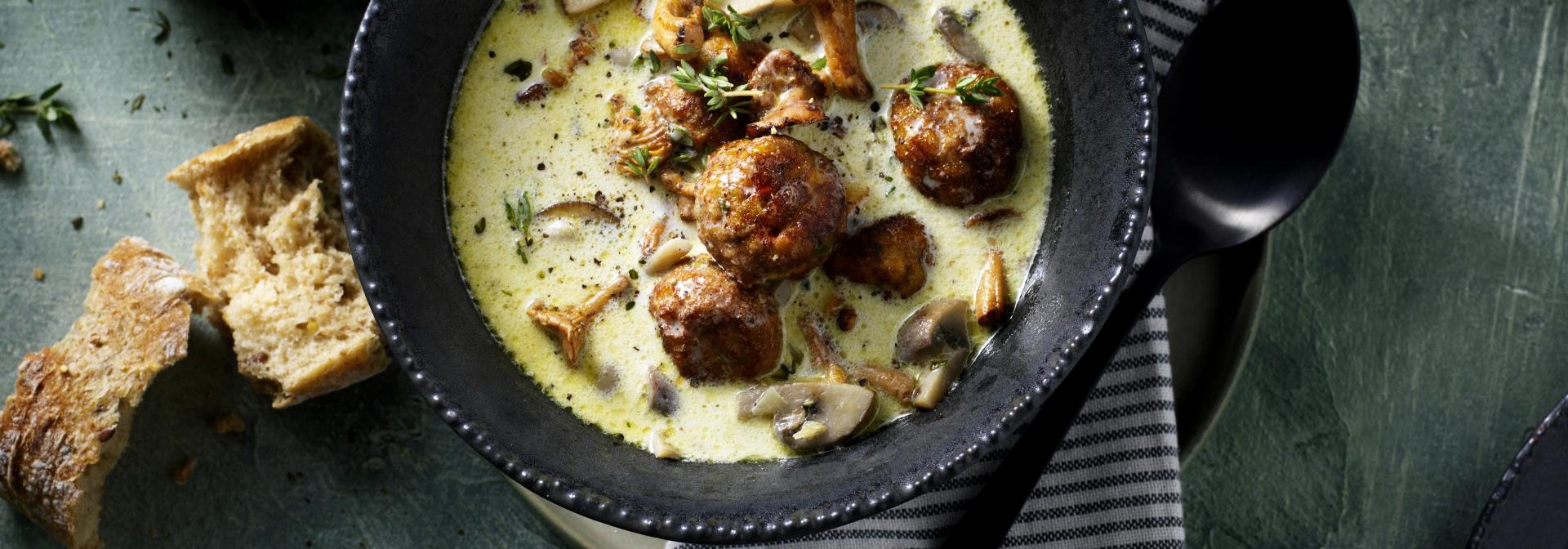 Creamy Mushroom Soup with Vegetarian Balls