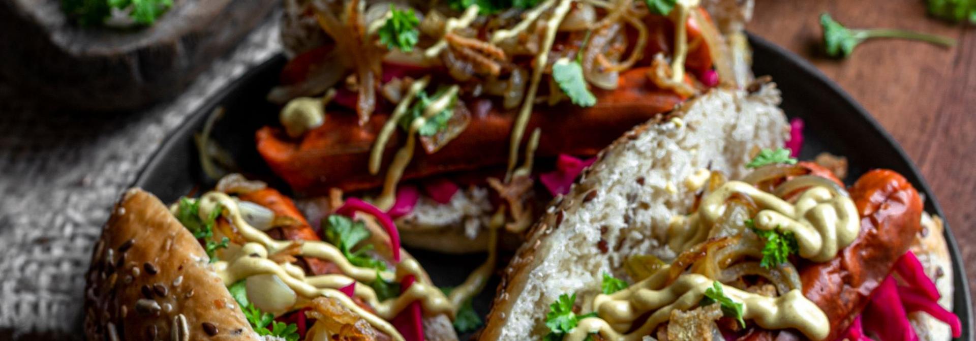 Hotdogs with red cabbage