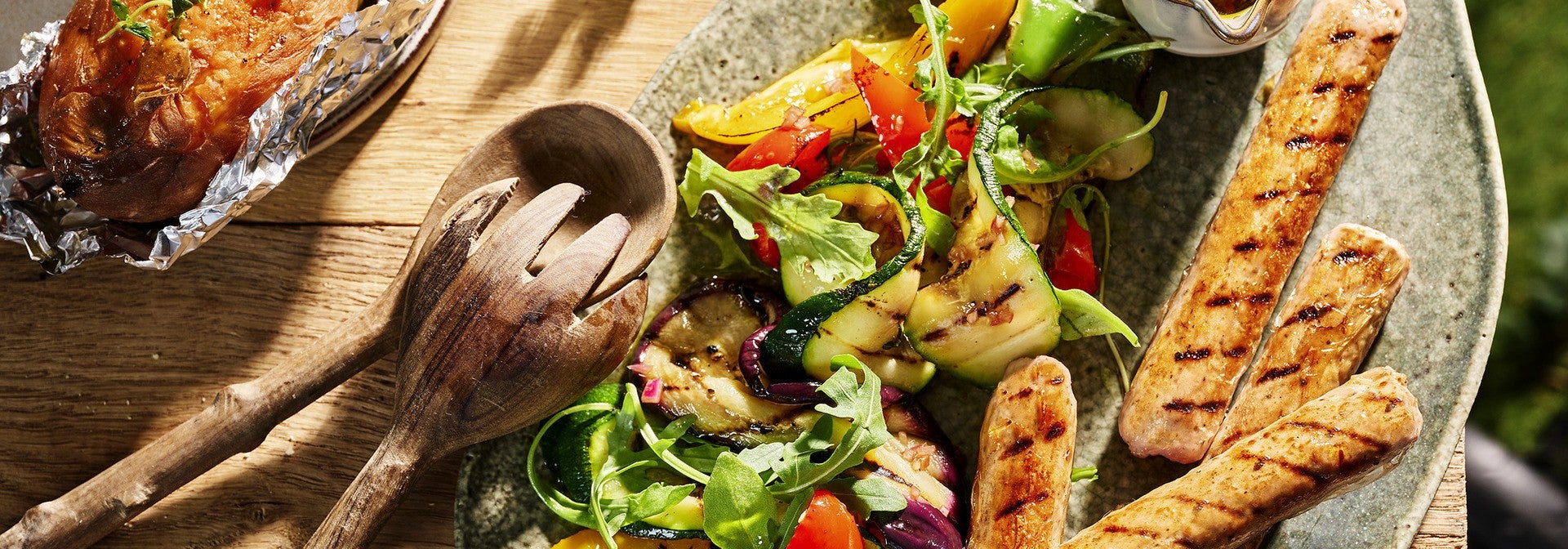 Chipolata, veggies, sweet potato