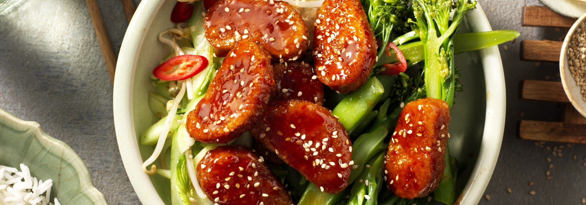 Glazed Nuggets with Rice and Veggies