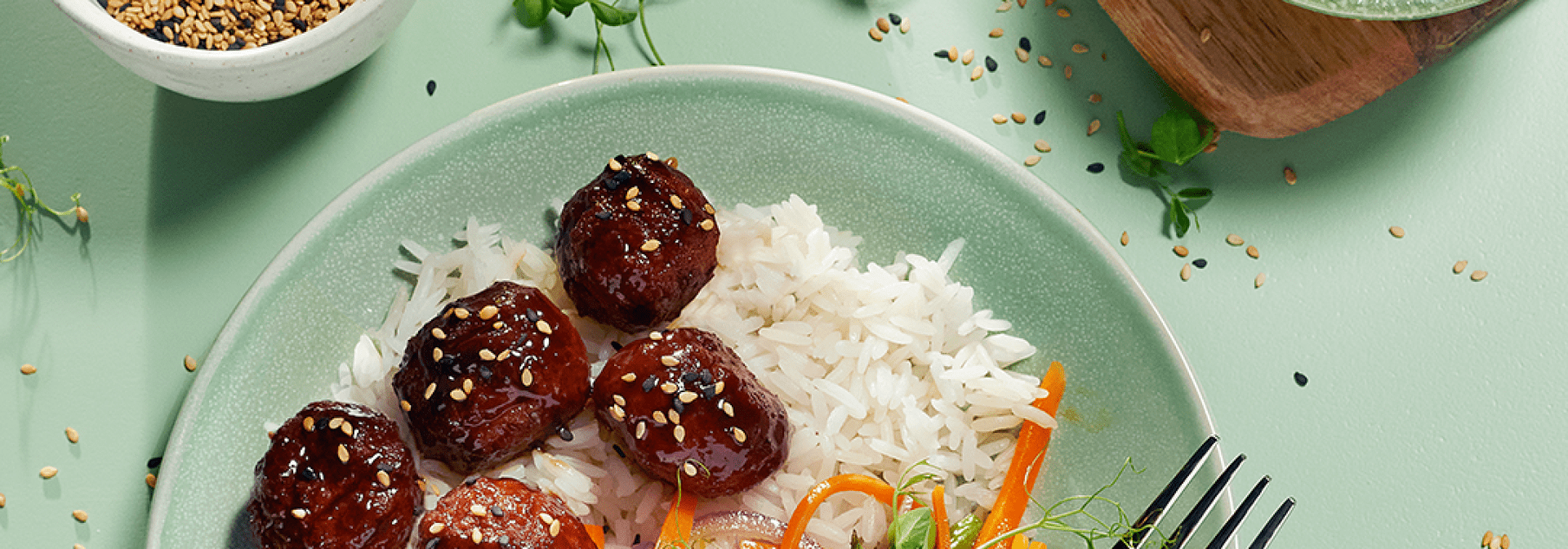 Teriyaki balls with rice &amp; vegetables