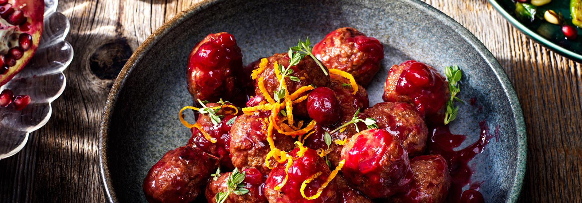 Vegetarian balls is cranberry sauce
