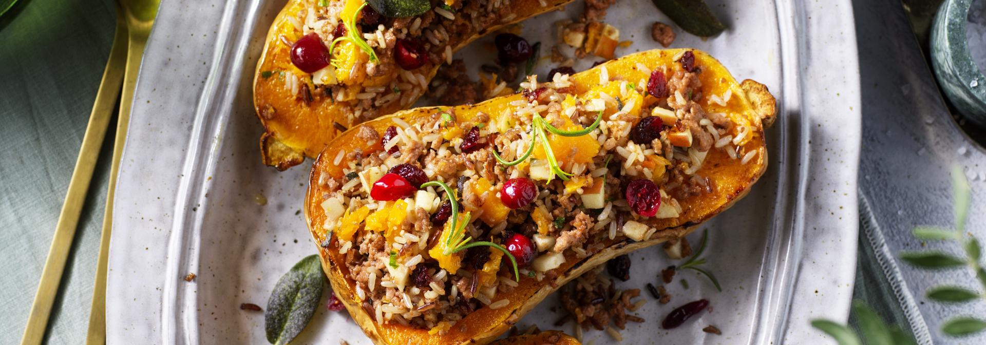 Stuffed Butternut Pumpkin with Vegan Mince