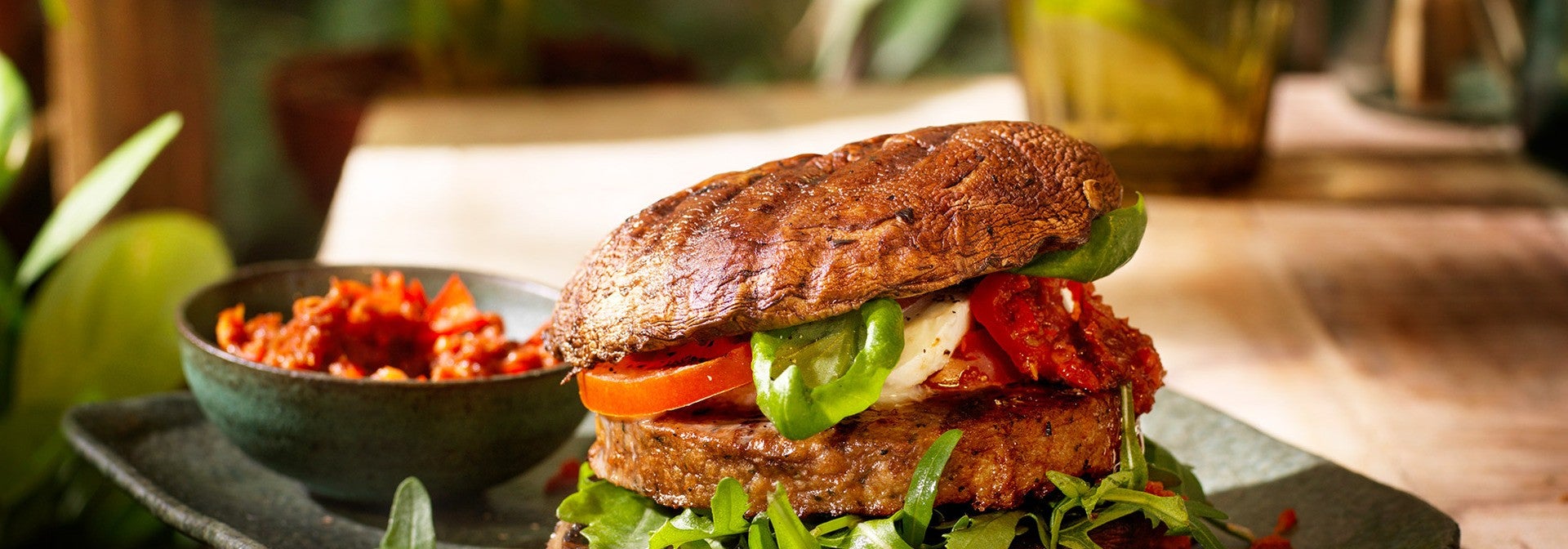 Sensational BBQ Portobello Spicy "Caprese" Burgers