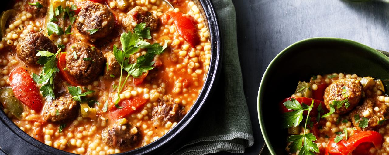 One-Pan Pearl Couscous with Goulash