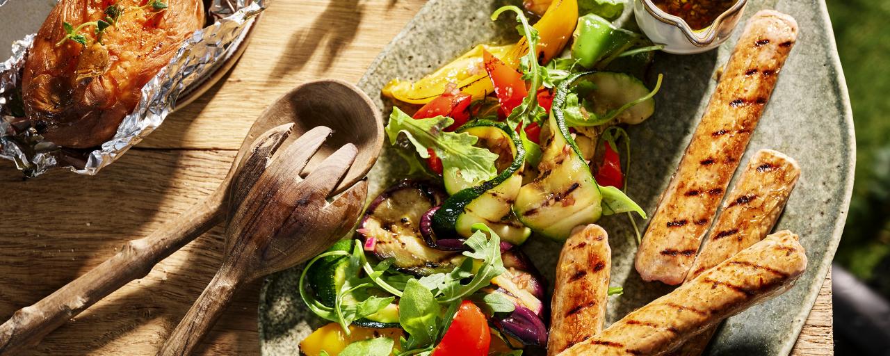 Chipolata, veggies, sweet potato