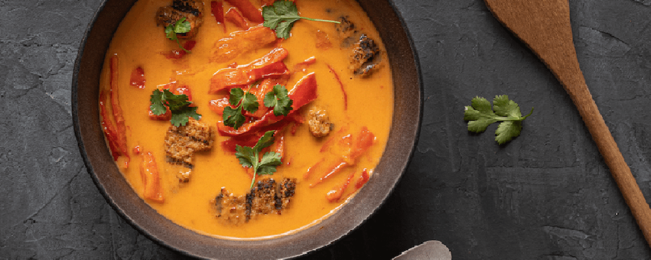 Red Curry Soup with Chargrilled Pieces Grilled pieces