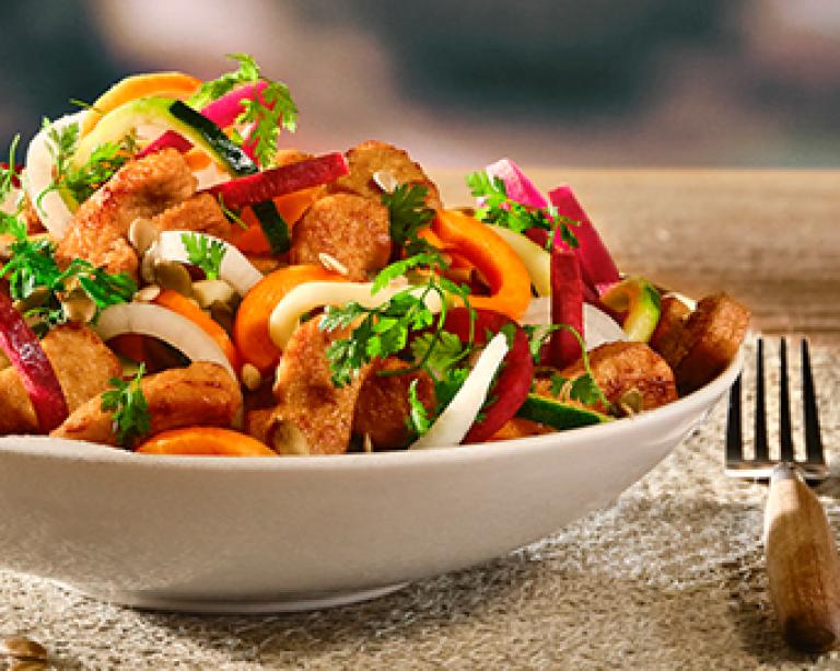 Vegan Spiralized Veggies Salad with Lightly Roasted Pieces