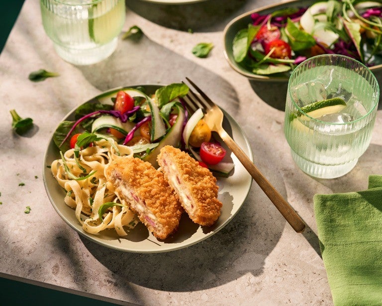 Cordon Bleu with Tagliatelle & Fresh Spring Salad