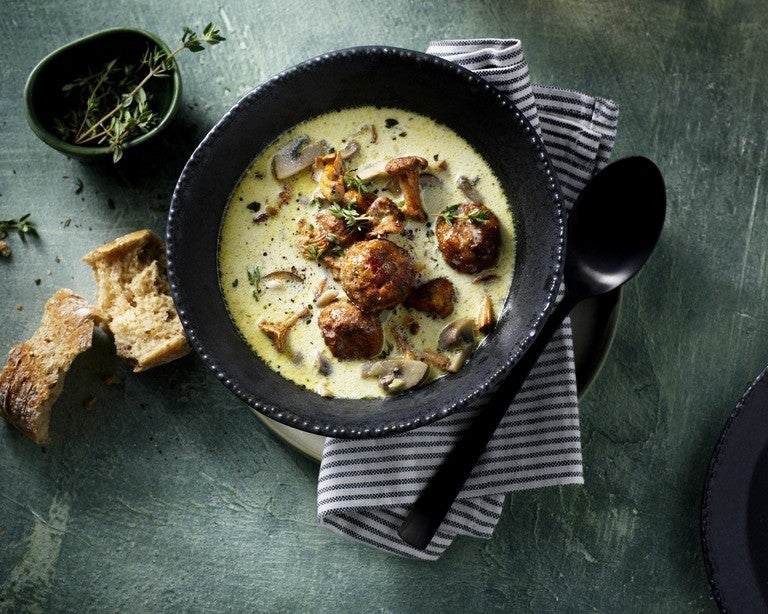 Creamy Mushroom Soup with Vegetarian Balls