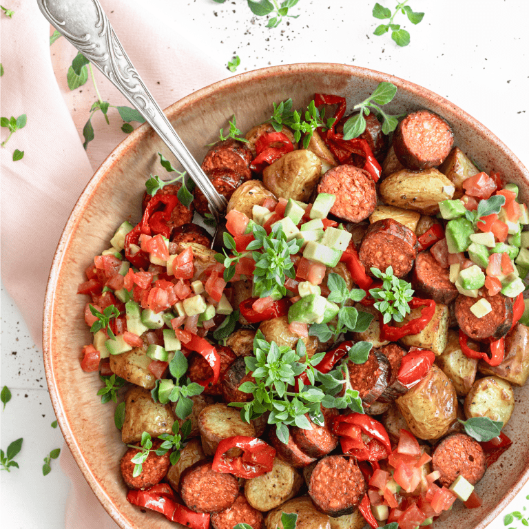 Sensational Chorizo Salad, Avocado, Grenailles and Grilled Pepper