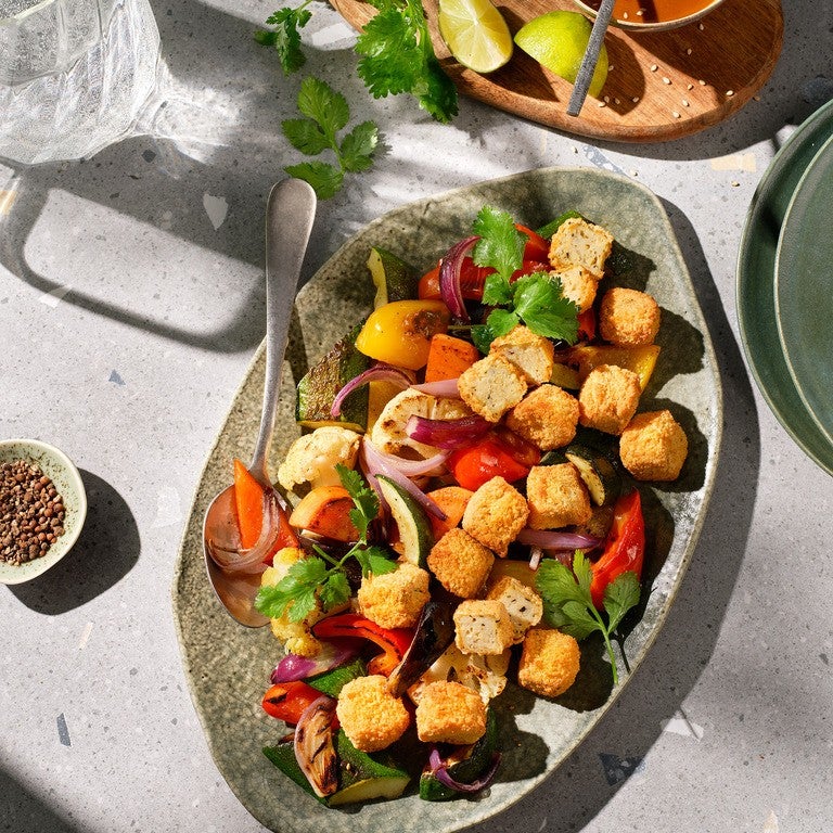 Crunchy Tofu with roasted vegetables