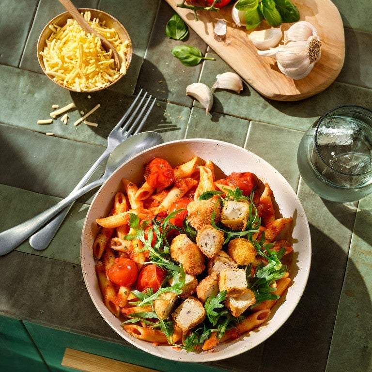 Spicy Tomato Pasta with Crunchy Tofu