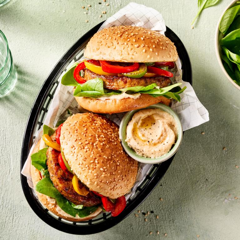 Hummus and Grilled Bell Pepper Burger