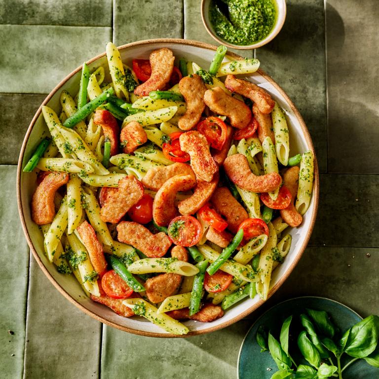 Vegan Pasta Pesto with Lightly Roasted Pieces Vegan Pasta Pesto with Lightly Roasted Pieces