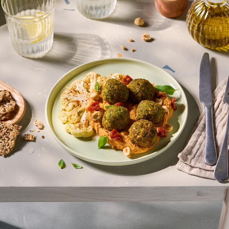Spinach falafel and sundried tomato hummus