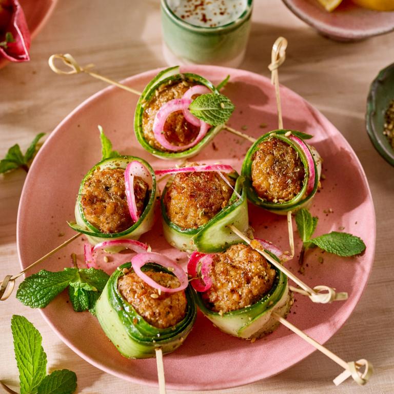 Falafel balls cucumber rolls
