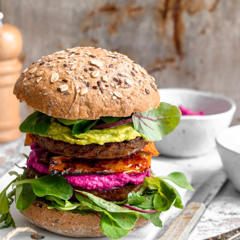 Sensational Burger with Beetroot Hummus Vegan Burger Garden Gourmet