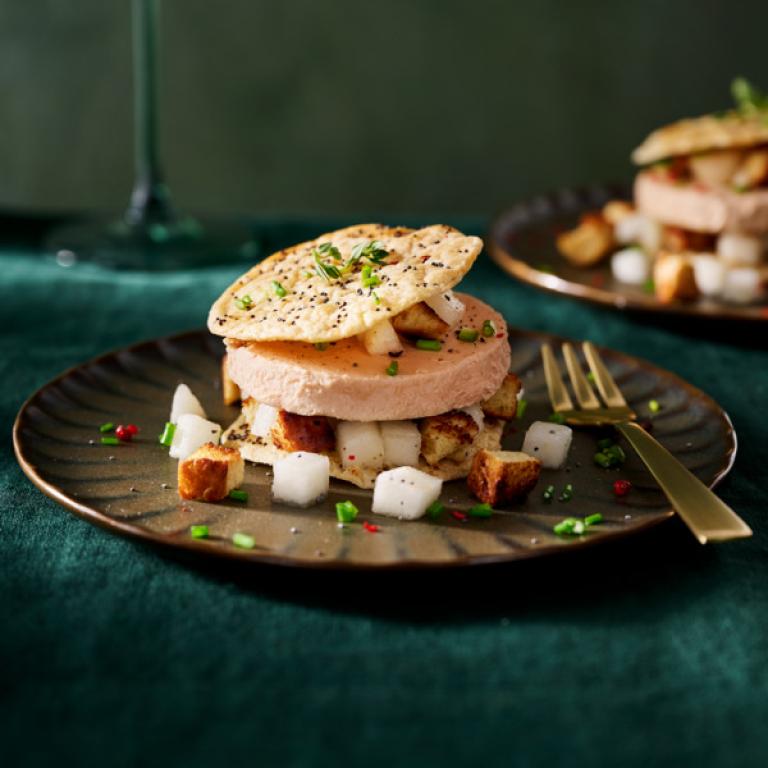 Dough Leaves of Foie Gras with Pear
