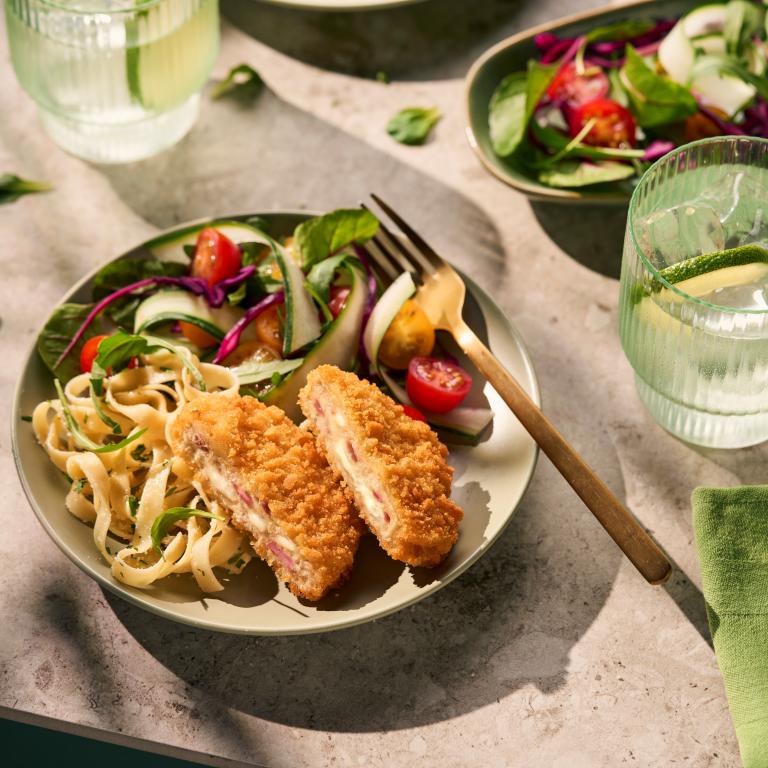 Cordon Bleu with Tagliatelle &amp; Fresh Spring Salad