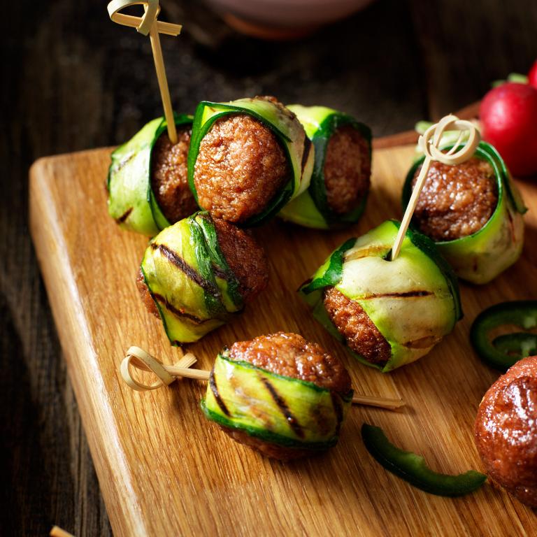 Balls and Zucchini with Veggie Balls or Meat Balls Garden Gourmet Vegetarian Balls