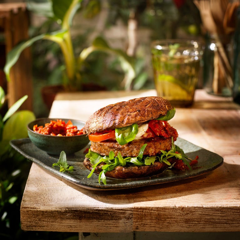 Sensational BBQ Portobello Spicy "Caprese" Burgers